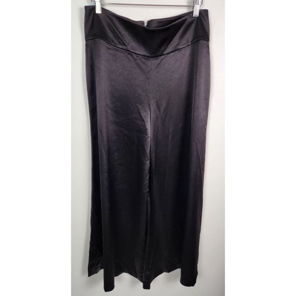 Alice + Olivia Women's Sz. 12 Black Satin High Rise X Wide Leg Pants
